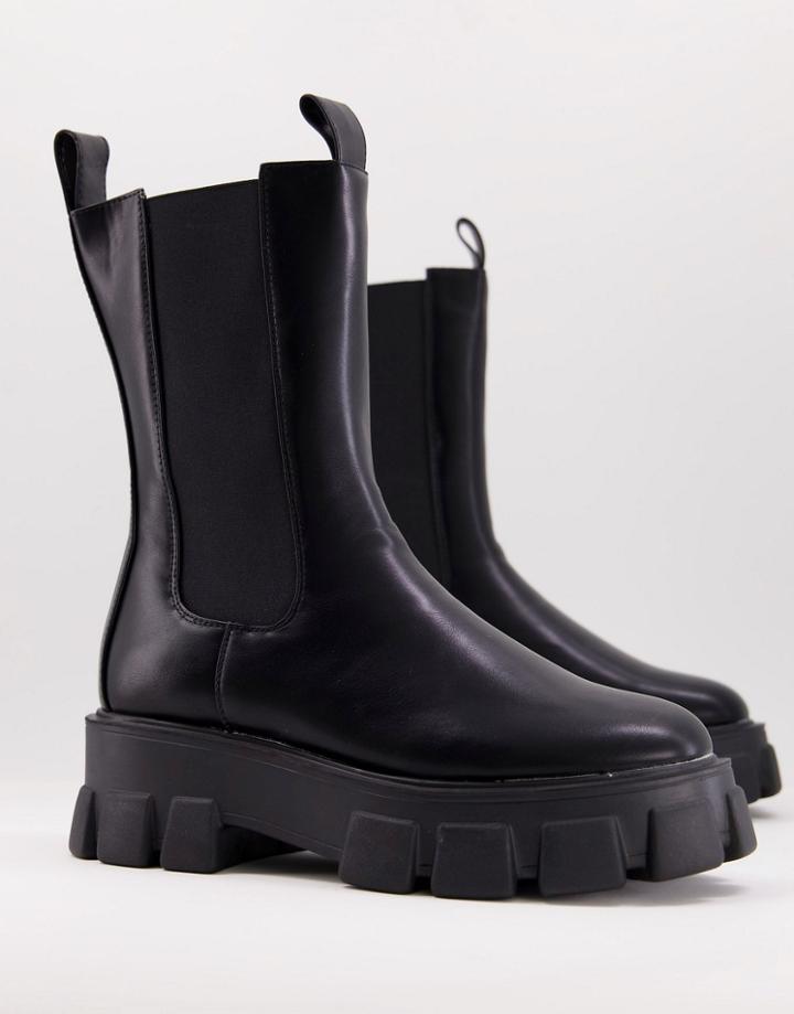 Truffle Collection Super Chunky Sole Calf Chelsea Boots In Black Faux Leather