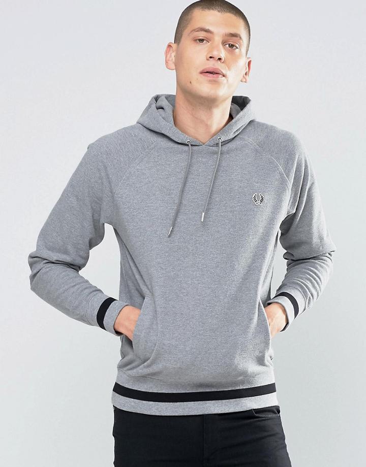 Fred Perry Hoodie With Contrast Hem In Steel Marl - Gray