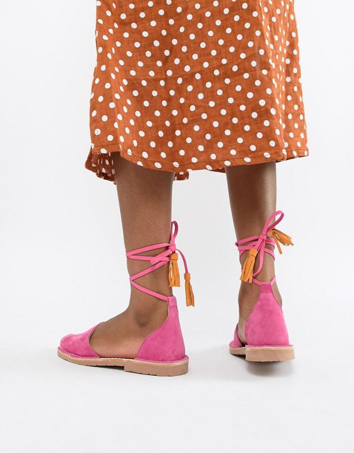 Solillas Pink Suede Ankle Tie Menorcan Sandals - Pink