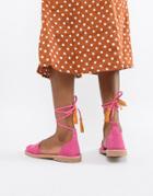 Solillas Pink Suede Ankle Tie Menorcan Sandals - Pink