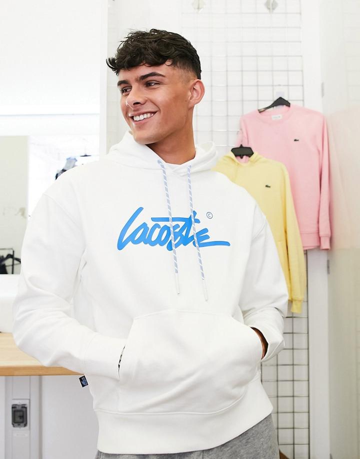 Lacoste Script Hoodie In White