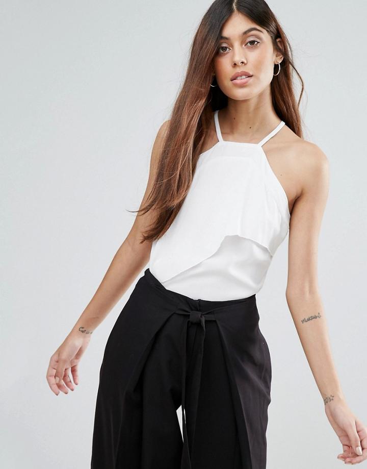 Vesper Halterneck Tank Top With Ruffle Detail - Cream