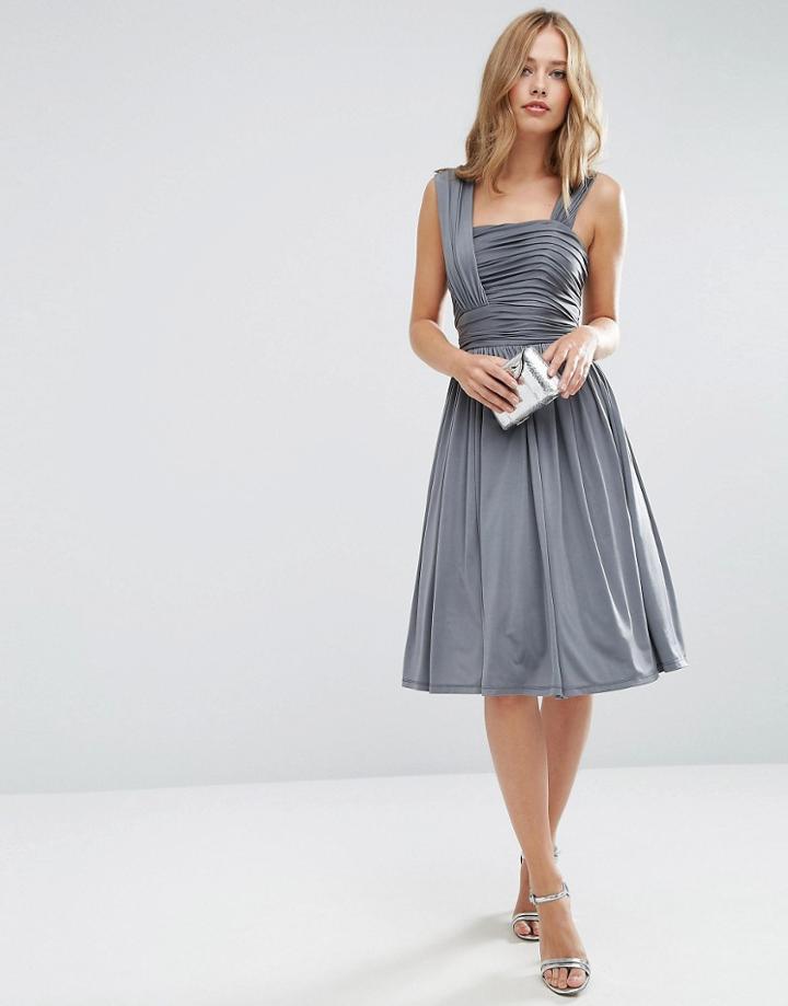 Asos Wedding Slinky Ruched Midi Dress - Gray