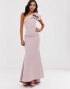 Jarlo One Shoulder Maxi Dress With Ruffle Sleeve In Pink - Pink