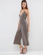 Asos Night All Over Sequin Jumpsuit With Culotte Leg - Silver