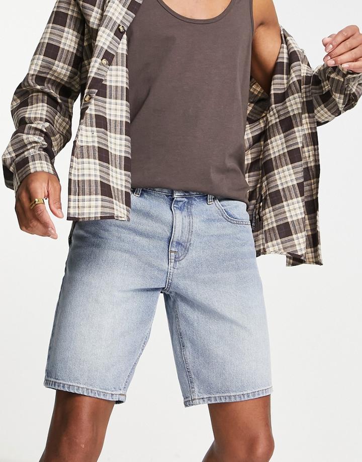 Asos Design Classic Rigid Denim Shorts In 90s Tinted Blue Wash