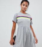 Asos Design Petite Mini Smock Dress With Rainbow Tipping - Gray
