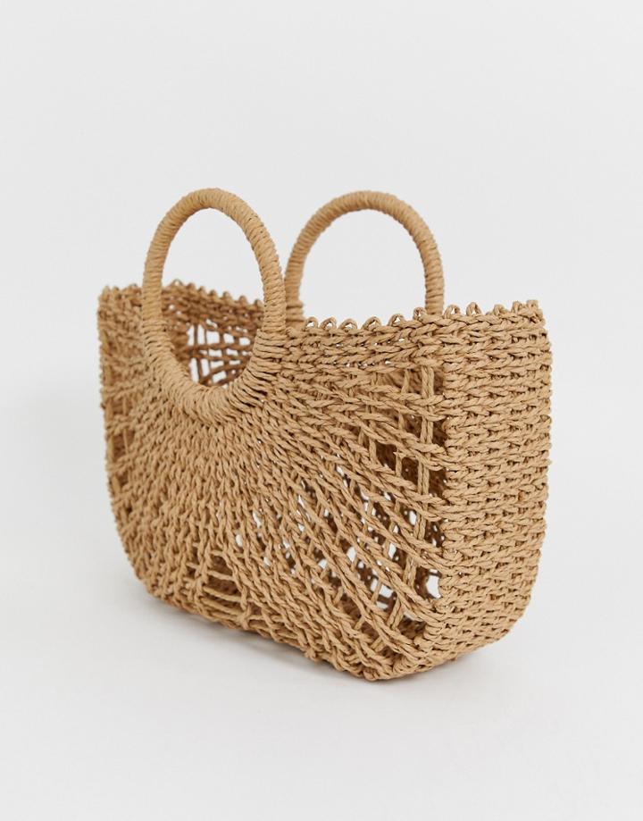 Asos Design Straw Open Weave Basket Bag - Brown