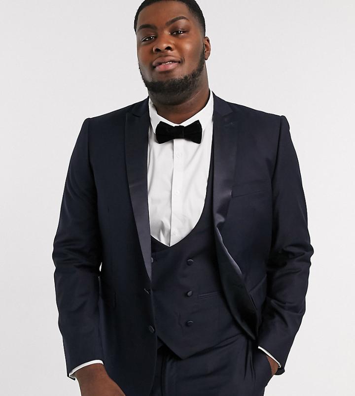 Devils Advocate Plus Skinny Fit Tuxedo Suit Jacket-navy