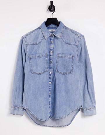Mango Denim Shirt In Blue-blues