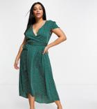 Ax Paris Plus V-neck Wrap Dress In Mini Polka Dot-multi