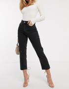 River Island Distressed Mom Jeans In Washed Black