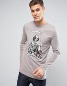 Asos Longline Long Sleeve T-shirt With Grim Reaper Print - Gray