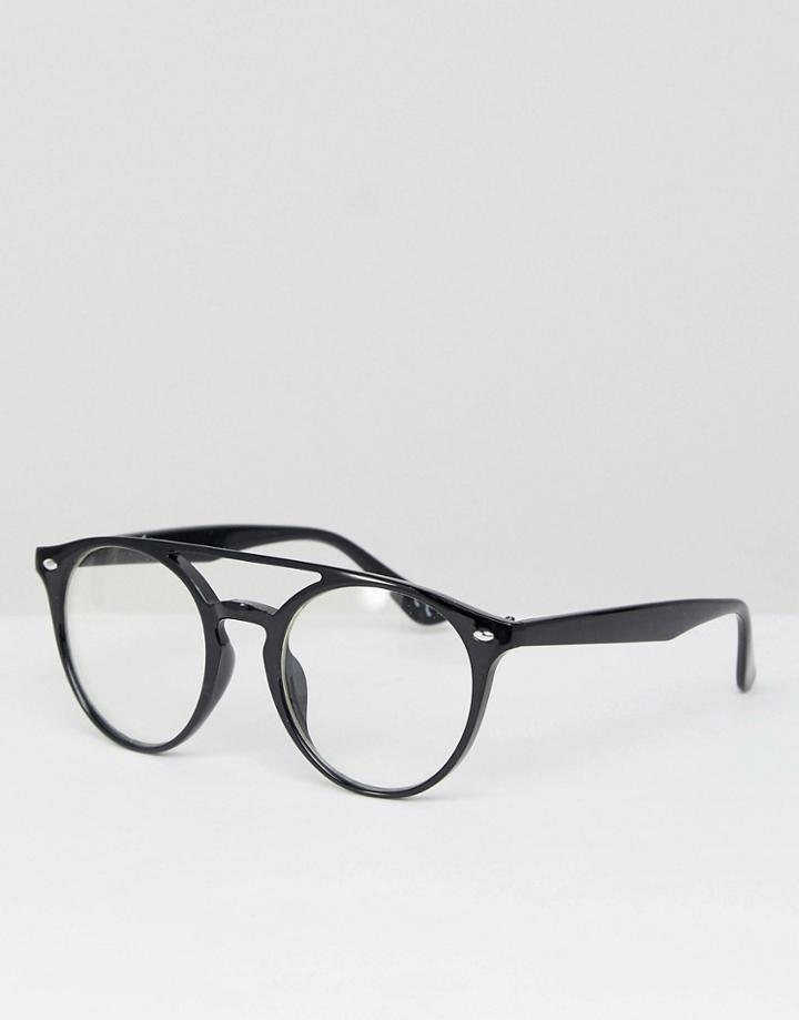 Jeepers Peepers Round Clear Lens Glasses With Double Brow - Black