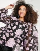 Asos Edition Floral Metallic Jacquard Smock Top In Black-purple