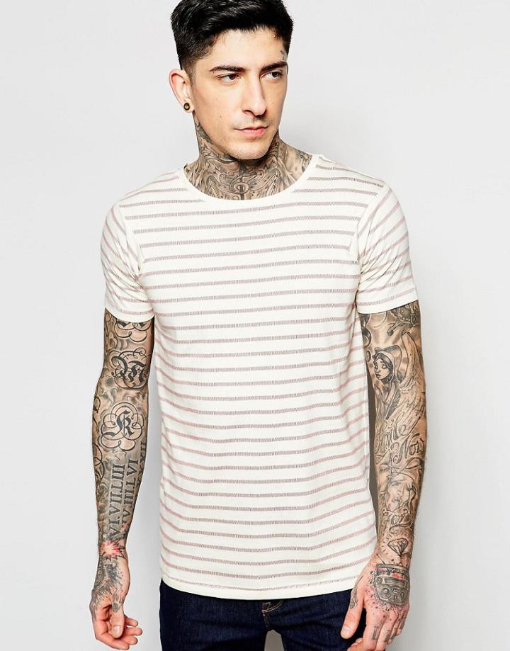 Lindbergh T-shirt With Pink Stripe - Dark Rose