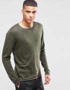 Selected Homme Silk Mix Knitted Sweater With Raw Edge - Khaki