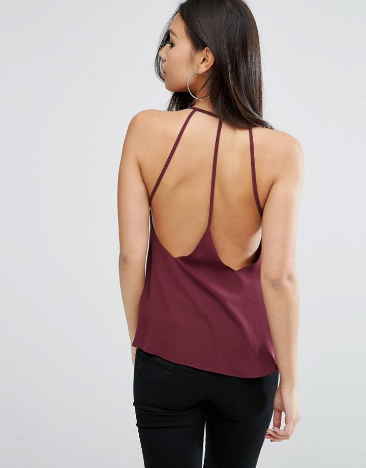 Asos Plunge Cami Top With Strappy Back - Red