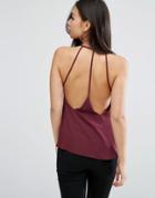 Asos Plunge Cami Top With Strappy Back - Red