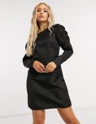 Pieces Mini Dress With Exaggerated Sleeves In Black Jacquard