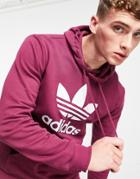 Adidas Originals Adicolor Large Trefoil Hoodie In Plum-purple