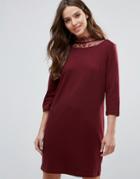 Vila 3/4 Sleeve Dress With Lace Neckline - Red