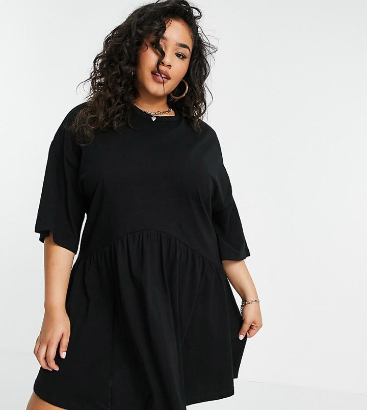 Asos Design Curve Oversized Mini Smock Dress With Dropped Waist In Black