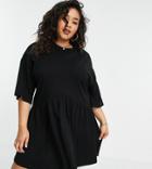 Asos Design Curve Oversized Mini Smock Dress With Dropped Waist In Black