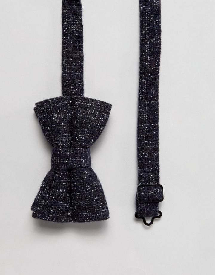 Asos Bow Tie In Navy Boucle Texture - Navy
