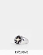 Reclaimed Vintage Inspired Scenester Signet Ring With Black Star In Silver-multi