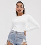 Asos Design Petite Organic Cotton Crew Neck Long Sleeve T-shirt In White - White