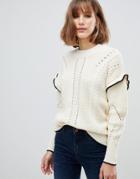 Maison Scotch Cable Knit Sweater With Ruffles