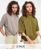 Asos Design 2 Pack Oversized T-shirt With Turtle Neck In Multi