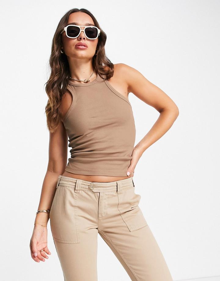 & Other Stories Cotton Ribbed Tank Top In Light Brown - Brown