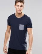 Boss Orange T-shirt With Contrast Pocket In Navy - Navy