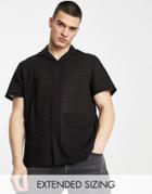 Asos Design Relaxed Revere Shirt In Textured Cotton In Black Check