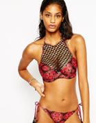 Asos Fuller Bust Moroccan Print Macrame Halter Bikini Top Dd-f - Moroccan Print