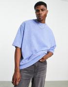 Asos Design Oversized Short Sleeve Sweatshirt In Blue Acid Wash-purple
