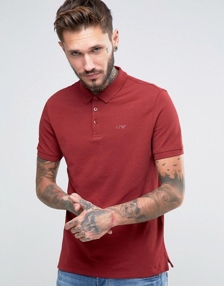 Armani Jeans Polo Shirt With Logo Regular Fit In Burgundy - Red