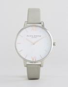 Olivia Burton Gray Leather Mixed Metal Large Dial Watch - Gray