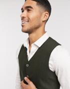 Asos Design Wedding Super Skinny Wool Mix Suit Suit Vest In Khaki Herringbone-green