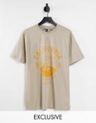 Reclaimed Vintage Inspired Oversized Organic Cotton T-shirt With California Print In Stone-neutral