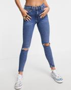 Topshop Jamie Double Rip Jeans In Mid Blue-blues