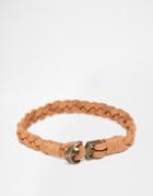 Asos Leather Bracelet In Tan With Anchor Fastening - Tan