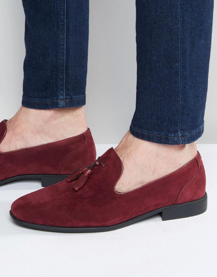 Asos Tassel Loafers In Burgundy Faux Suede - Burgundy