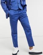 Asos Design Wedding Slim Cotton Suit Pants In Navy