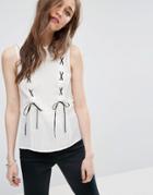 Asos Sleeveless Blouse With Contrast Lace Up Detail - White