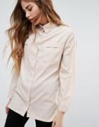 Daisy Street Shirt With Front Pockets - Beige