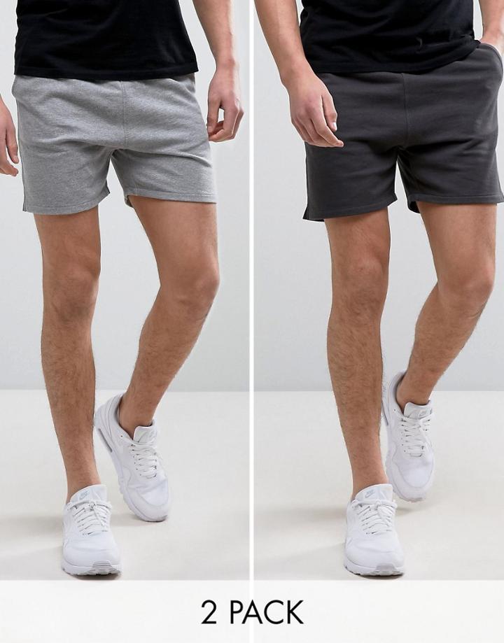 Asos Jersey Shorts 2 Pack Washed Black/gray Marl Save - Multi