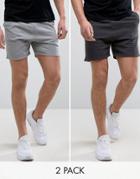 Asos Jersey Shorts 2 Pack Washed Black/gray Marl Save - Multi
